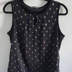Suzy Shier Black Sleeveless Top with Gold Dot Print